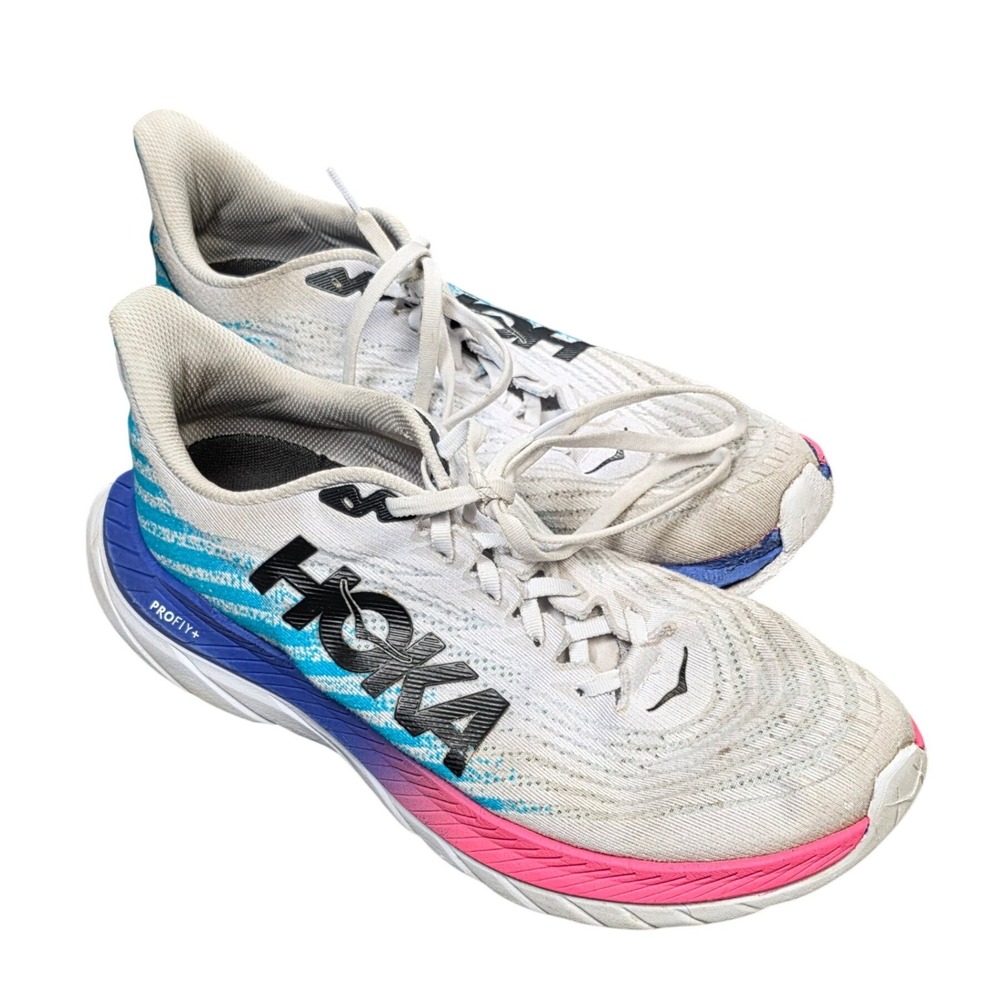 Hoka One One Mach 5 Running Shoes Men's Size 11 White Scuba Blue Lace Up Mesh